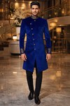 Mens Blue Indo Western Outfit Groom Wedding Designer 2Pc Angrakha Style