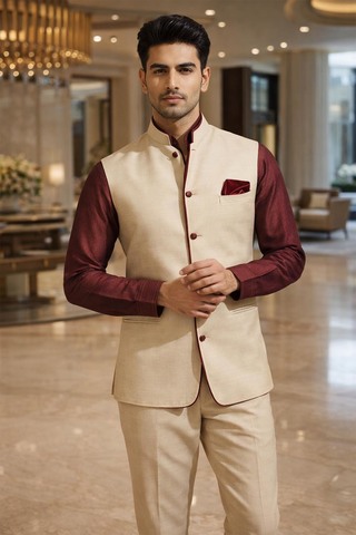 Chaleco Nehru lino crema exclusivo