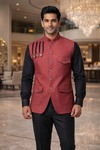 Chaleco Nehru rojo indio lino