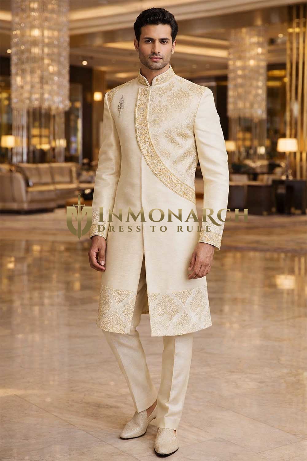 Costume indo occidental angrakha crème