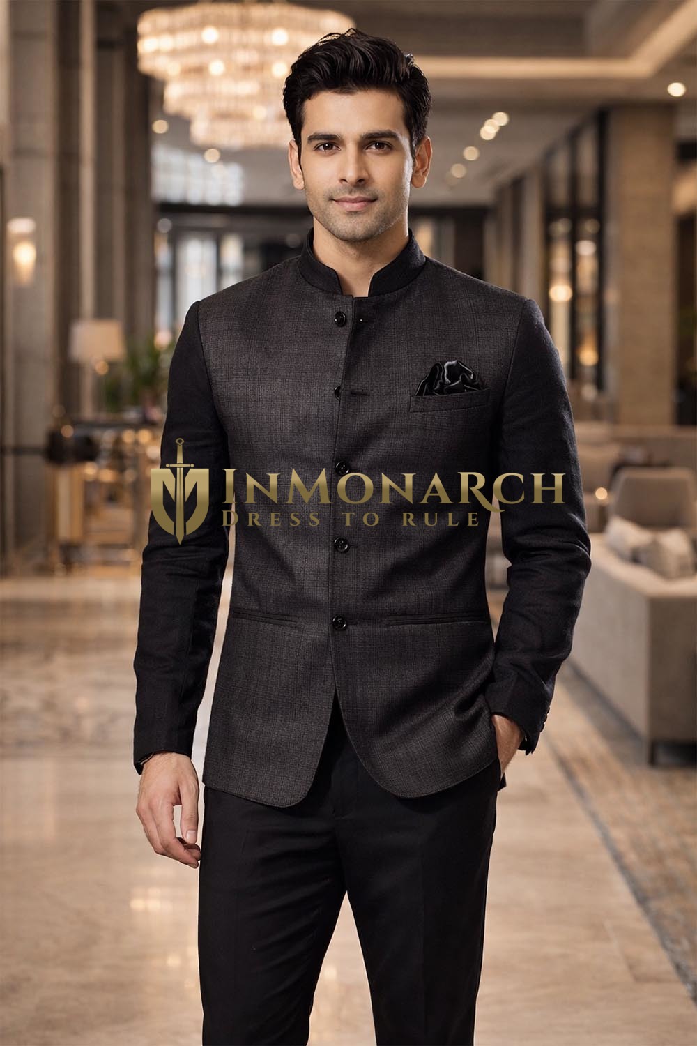 Gilet Nehru gris foncé homme