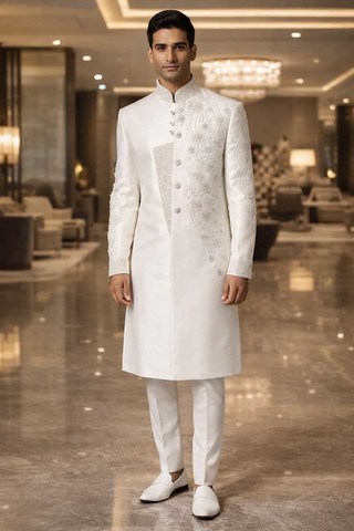 Costume indo occidental blanc brodé main