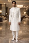 Mens White Indo Western 2 Pc Embroidered Designer Groom Wedding Outfit