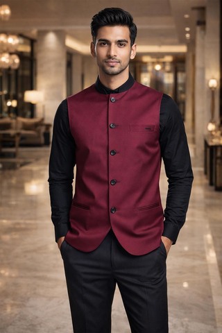 Klassische Nehru-Weste Polyester Bordeaux