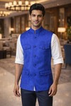 Chaleco Nehru Azul Hombre Terciopelo