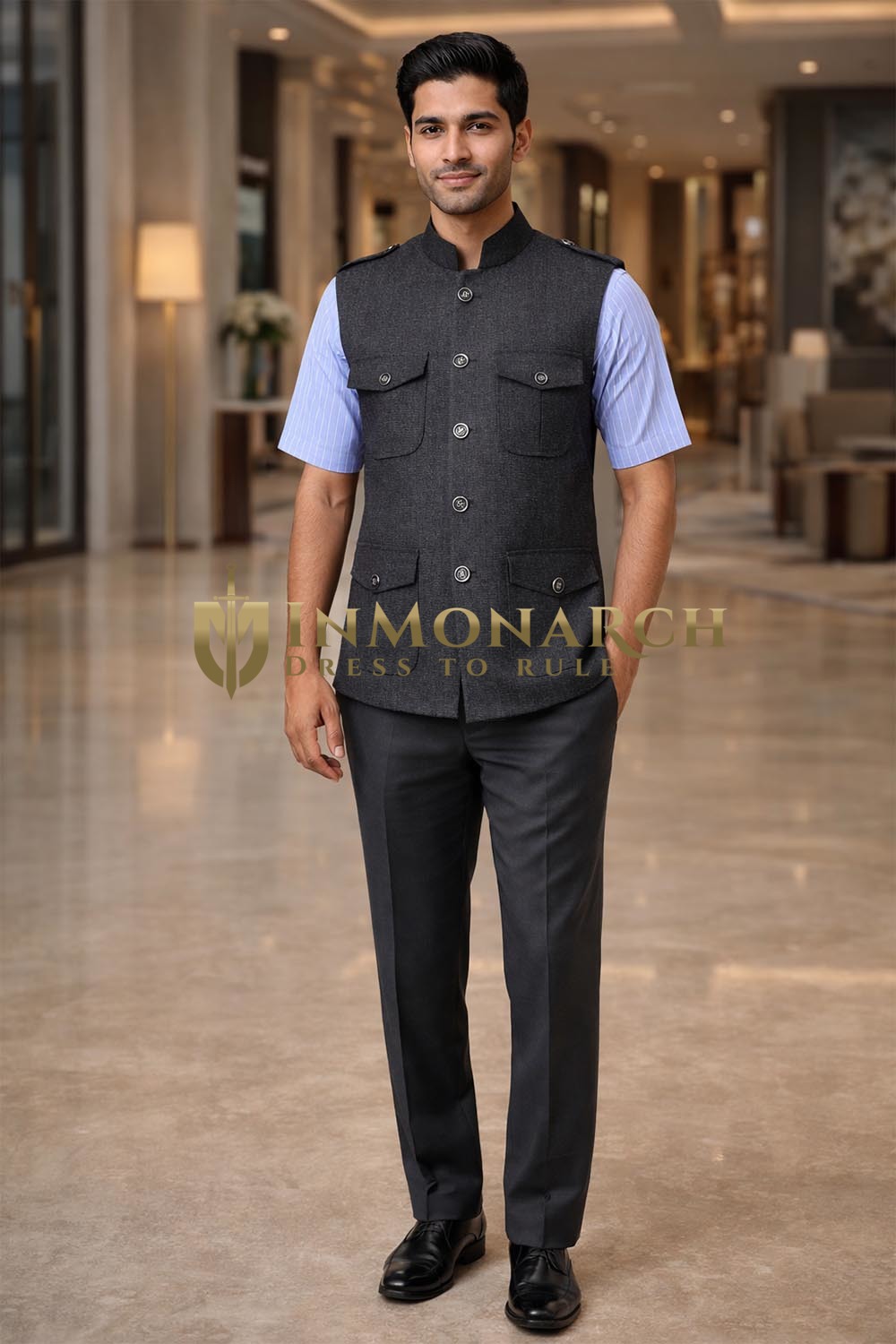 Gilet Nehru Safari Homme Laine
