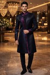 Mens Black Indo Western 2 Pc Angrakha Style Groom Wedding Designer Outfit
