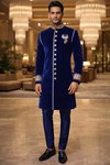 Sherwani indowestern azul terciopelo 10 botones