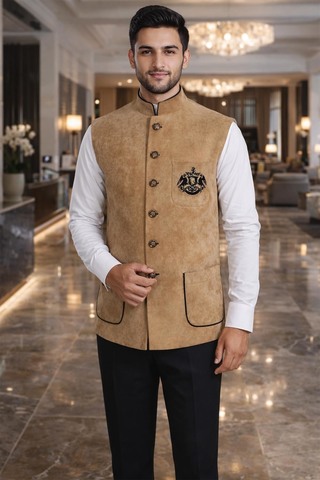 Gilet Nehru Beige Six Boutons