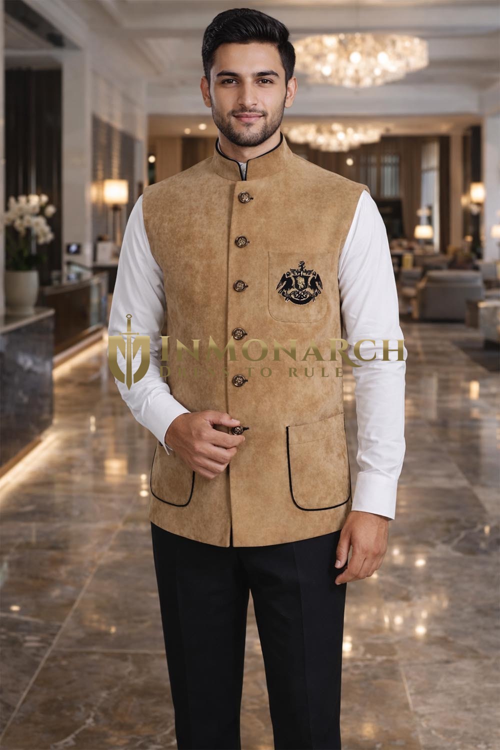 Gilet Nehru Beige Six Boutons