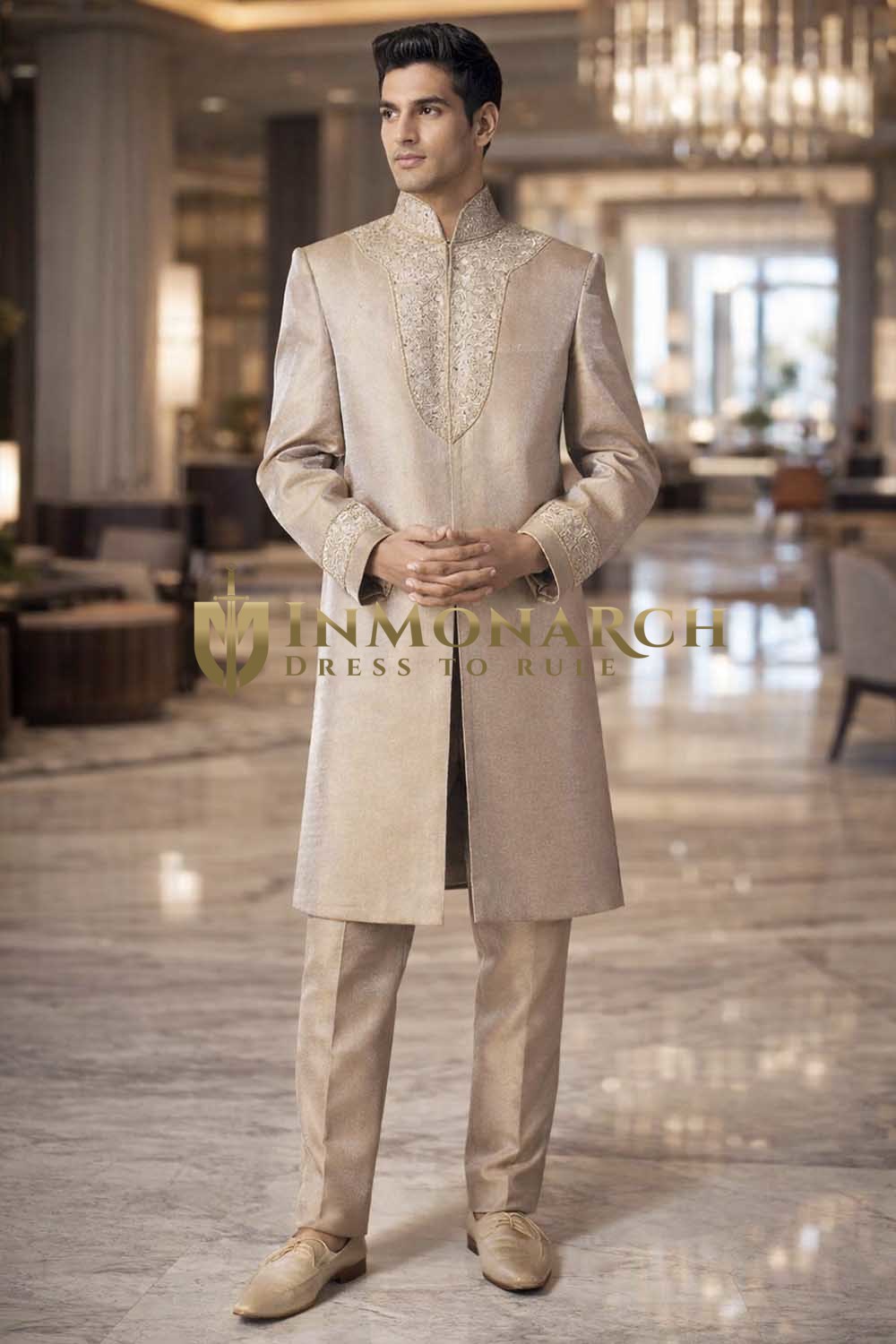 Beiger Nehru Indo Western Anzug