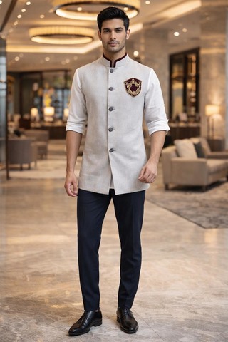 Chaleco Nehru Natural Lino Hombre