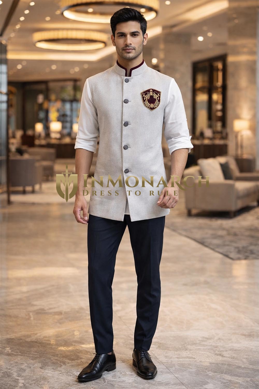 Chaleco Nehru Natural Lino Hombre