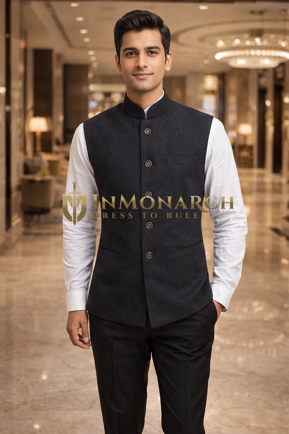 Chaleco Nehru Gris Hombre