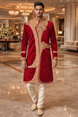 Sherwani indo western burdeos bordado