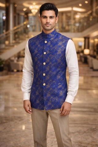 Herren Nehru-Weste blau floral