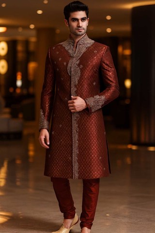 Kurzer bestickter Sherwani bordeaux