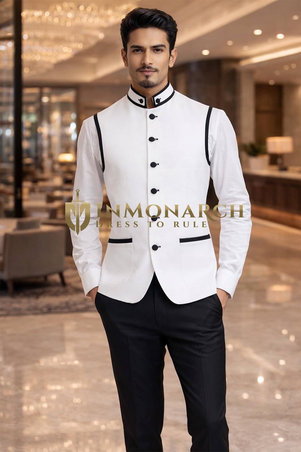Gilet Nehru lin blanc tendance