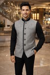 Mens Indian jacket Gray Nehru Vest Trimmed Velvet