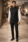 Chaleco Nehru negro estampado hombre
