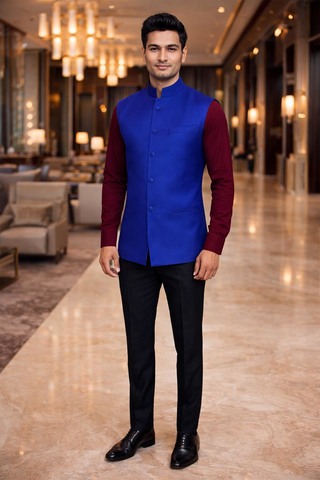 Nehru-Weste blau royal Herren