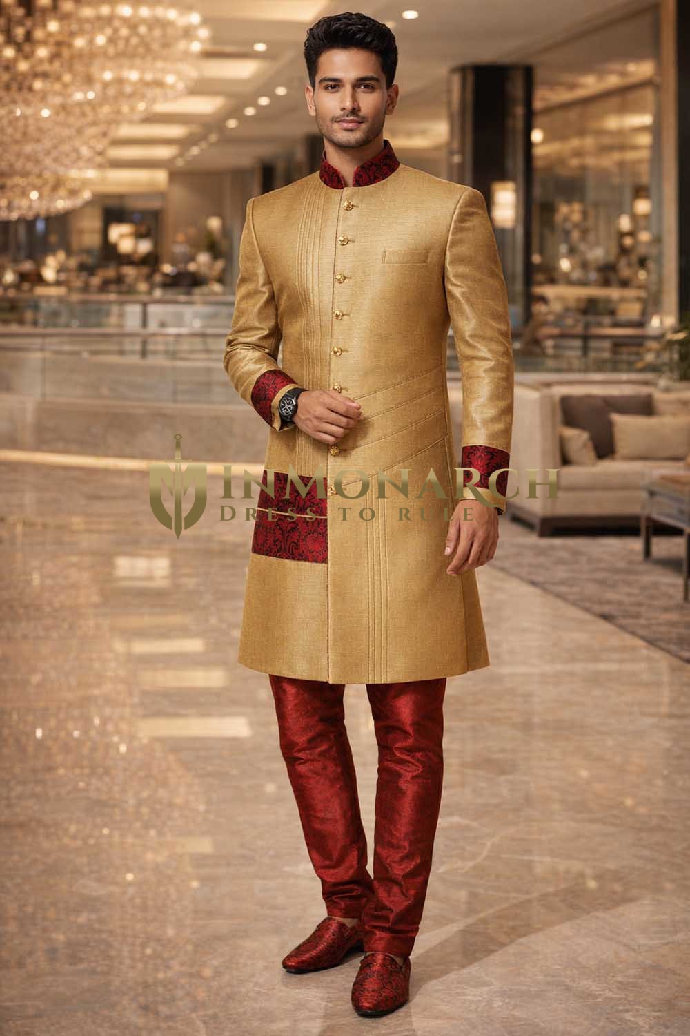 Banarasi Indowestern Anzug khaki Herren