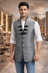 Mens Gray Nehru Vest Designer Waistcoat Formal Wedding Wear Tailored Set