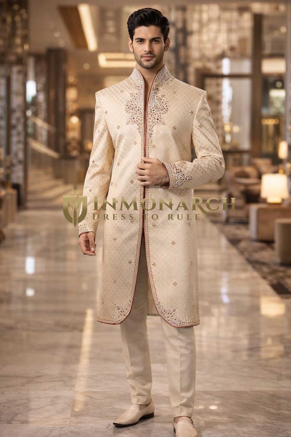 Mens Ivory Indo Western Outfit Groom Wedding Designer 3 Pc Dhoti Style Set