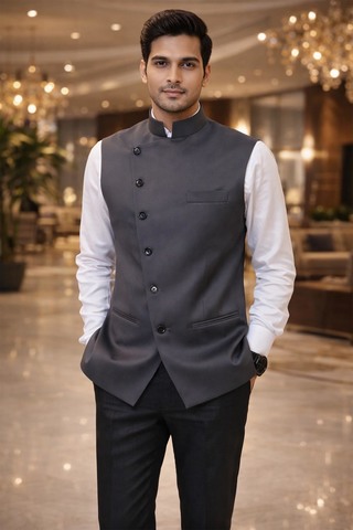 Herren Nehru Weste Grau Modern