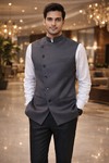 Herren Nehru Weste Grau Modern
