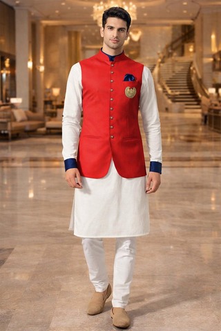 Chaleco Nehru Rojo Hombre Bordado