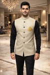 Mens Cream Nehru Vest Wedding Designer Waistcoat Formal Wear Tailored Set