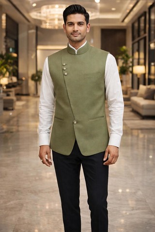 Herren Nehru Weste grün Polyester
