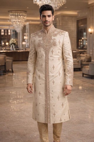 Tenue angarakha brodée couleur bisque