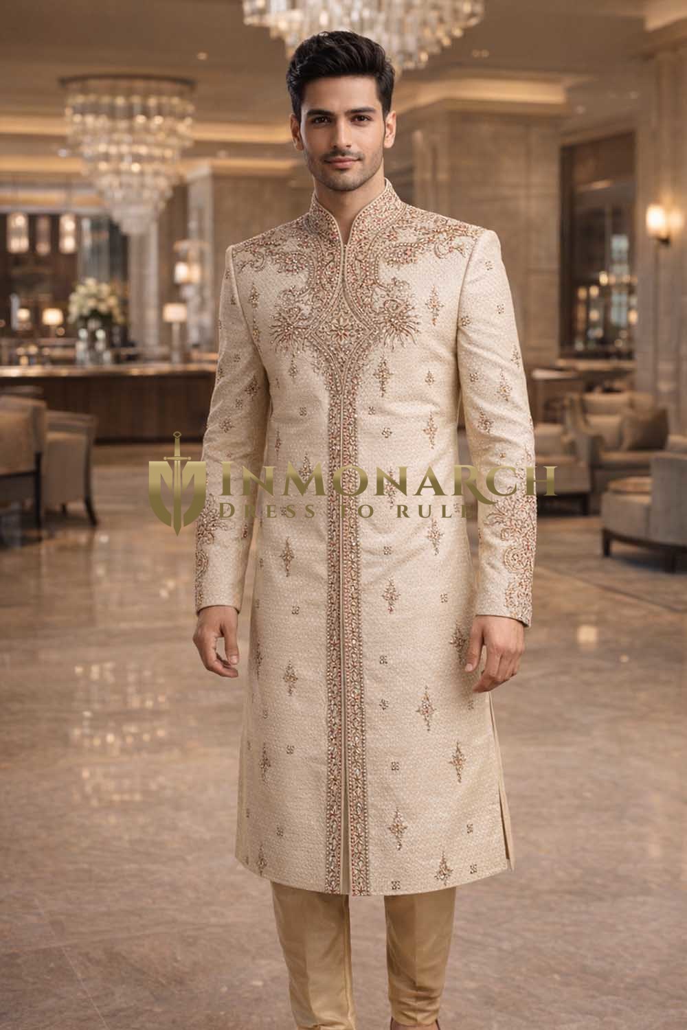 Tenue angarakha brodée couleur bisque