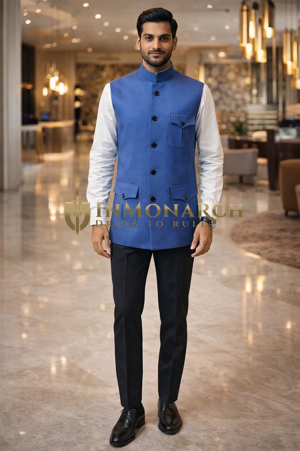 Chaleco Nehru Vaquero Azul Hombre