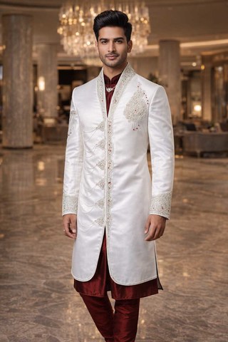 Traje indo occidental cuello alto crema