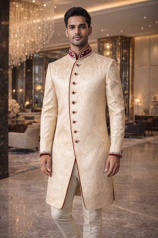 Sherwani indo occidental beige bordado