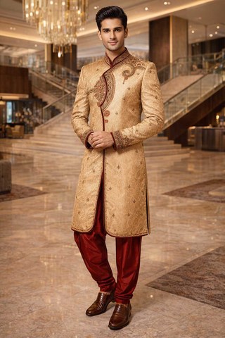 Sherwani bordado dorado tradicional hombre