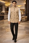 Mens Tan Safari Nehru Vest Waistcoat 1 Pc Wedding Casual Formal Outfit