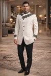 Mens Cream Indo Western Outfit 2 Pc Reception Designer Style Wear Wedding Set Look