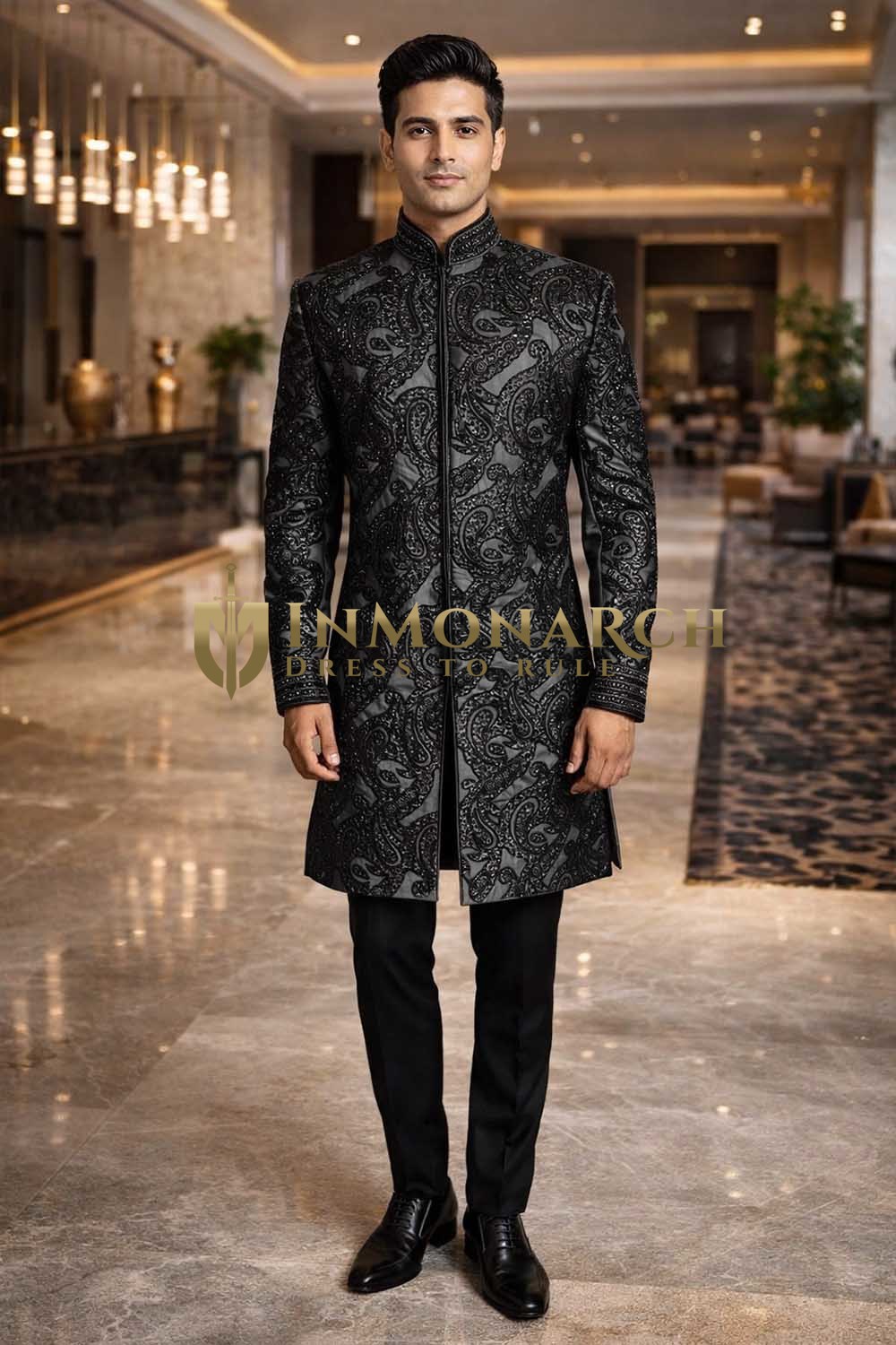 Mens Silver Indo Western Outfit 2 Pc Groom Wedding Designer Party Wear Suit