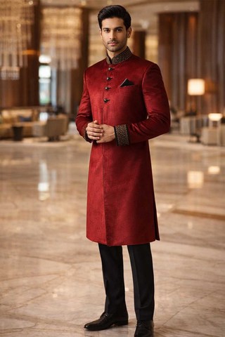 Sherwani rojo boda india hombre