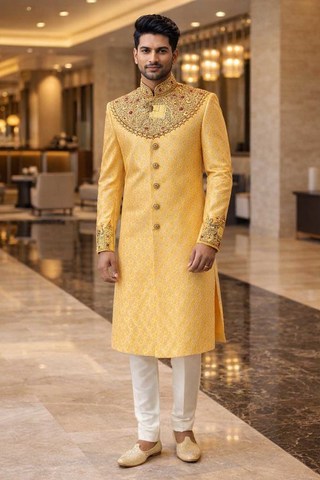 Tenue indo jaune brodée homme