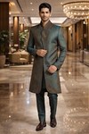 Mens Green Indo Western Designer Outfit Angarakha Style 2 Piece Groom Wear Events