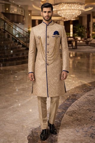 Traje indo occidental beige dorado