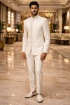 Costume Jodhpuri crème brodé à la main