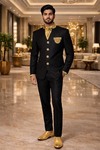 Costume Jodhpuri noir brodé lin