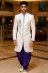 Mens White Indo Western Outfit 2 Piece Embroidered Groom Wedding Wear
