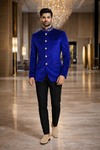 Costume Jodhpuri velours bleu cinq